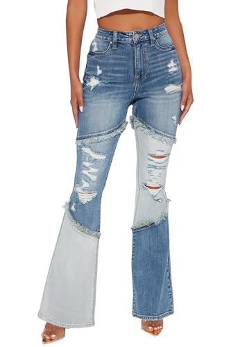 Mom Jeans - BessCops Womens Boyfriend Jeans Stretchy Ripped Distressed Denim Mom Jean Pants 11blue