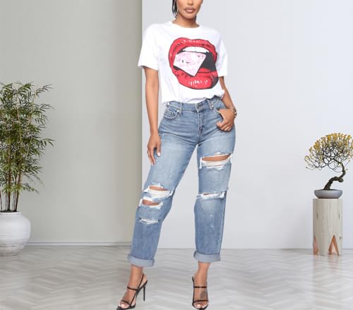 Mom Jeans - BessCops Womens Boyfriend Jeans Stretchy Ripped Distressed Denim Mom Jean Pants