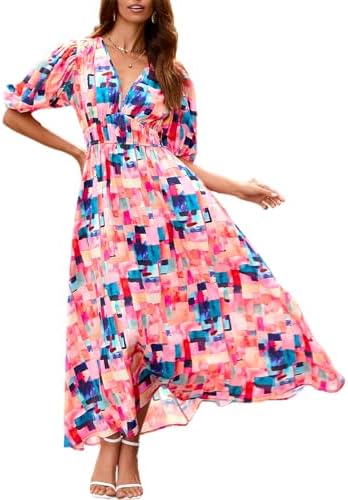 Easter Dress Women - Sissyaki Women's Boho Floral Midi Dress Smocked Beach Flowy Dress 2#multi Coloured-print