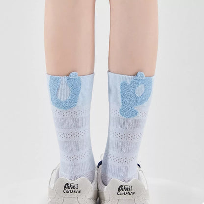 Breathable Letter Crew Socks Light Blue One Size