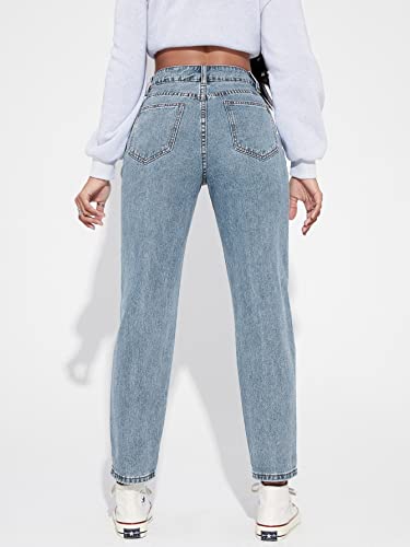 Mom Jeans - MakeMeChic Womens Straight Leg Jeans Casual High Waisted Denim Pants