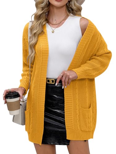 Yellow Cardigan - For G and PL Womens VNeck Long Sleeve Cardigan Cable Knit Open Front with Pockets Sweater Outerwear A-yellow