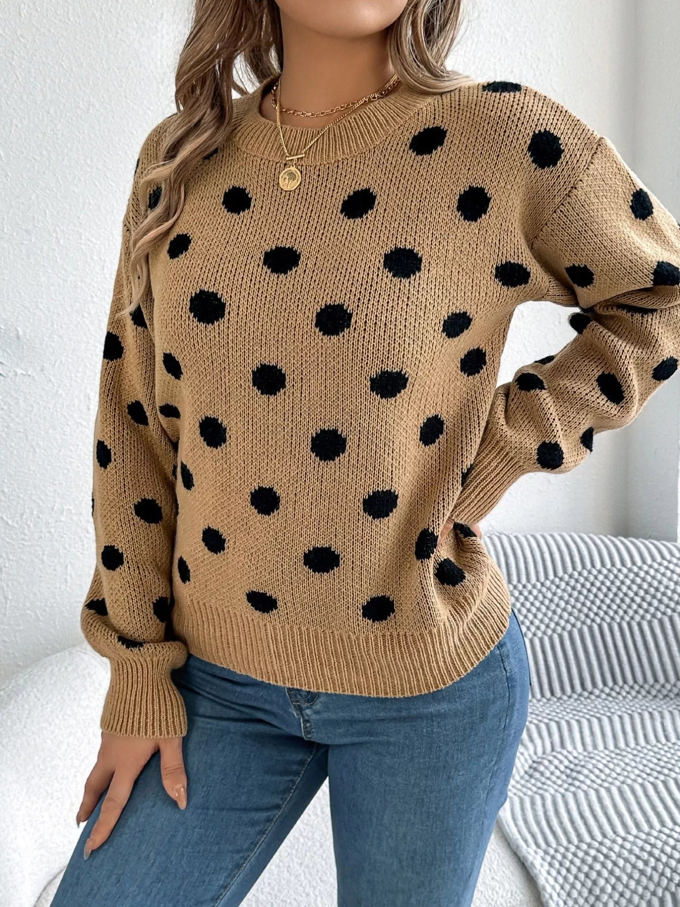Polka Dot Round Neck Sweater