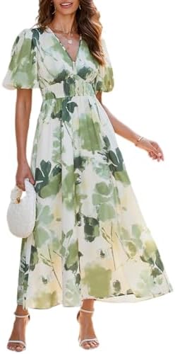 Easter Dress Women - Sissyaki Women's Boho Floral Midi Dress Smocked Beach Flowy Dress 1#abstract Green