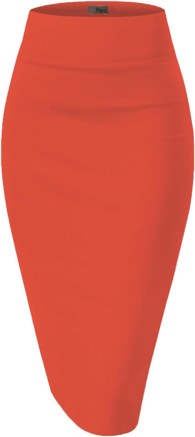 Women's High Waist Pencil Skirt - Premium Stretch Ponte Business Professional Below Knee 1073t-orange