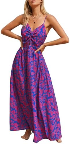 Sundresses - CUPSHE Women's Maxi Dress Floral Print Twisted V Neck Sleeveless Long Dress Summer Casual Dress Blue Floral