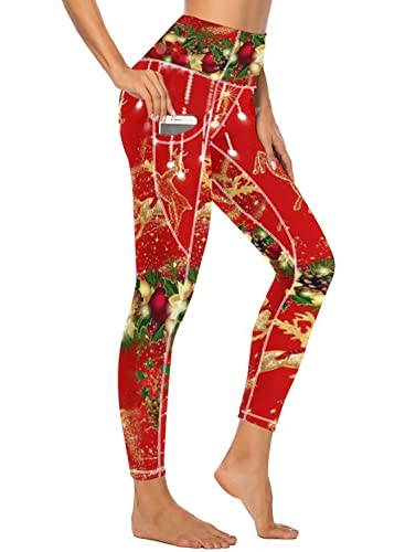 American Flag Pants - QIVICIMA Womens High Waist Workout Leggings Halloween Christmas Gym Plaid Printed Tummy Control Yoga Pants with Pockets D23 Christmas