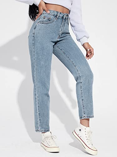 Mom Jeans - MakeMeChic Womens Straight Leg Jeans Casual High Waisted Denim Pants