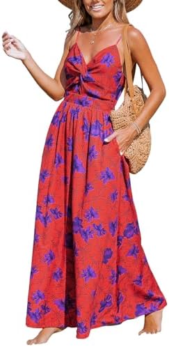 Sundresses - CUPSHE Women's Maxi Dress Floral Print Twisted V Neck Sleeveless Long Dress Summer Casual Dress Purple Floral