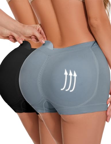 Skims Butt Pads - Butt Lifter Panties Shaperwear for Women Seamless Hip Enahncer Body Shaper Boyshort Padded Underwear 2pack（black+grey）