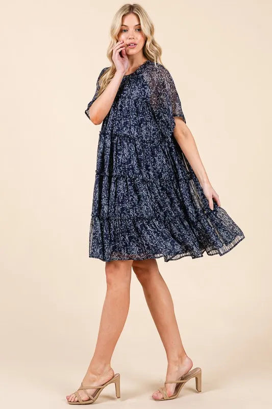 Lime 'N' Chili Ditsy Floral Print Sheer Ruffle Detail Mini Dress