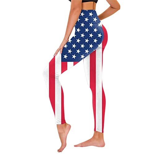American Flag Pants - Patriotic High Waist Leggings for Women Fourth of July American Flag Patterned Compression Tights Women USA Flag Red-e