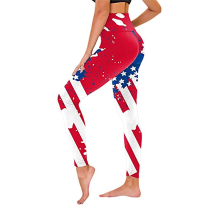 American Flag Pants - Patriotic High Waist Leggings for Women Fourth of July American Flag Patterned Compression Tights Women USA Flag Red-d