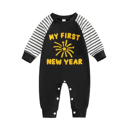 Baby Halloween Pumpkin Patch Romper - Long Sleeve Fall Winter Jumpsuit My First New Year-black New Years