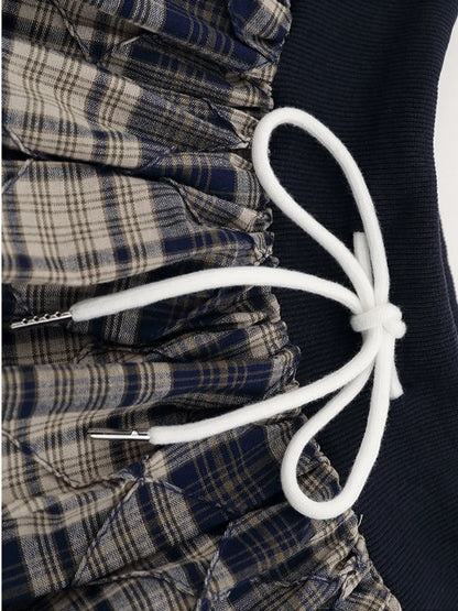 Drawstring Plaid Skort