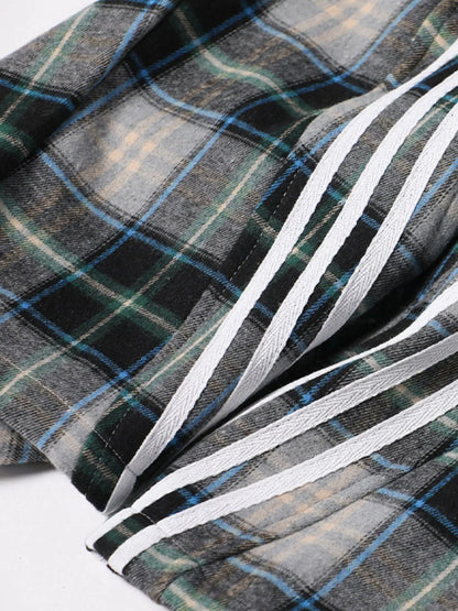 Plaid Casual Pants with Side Stripes