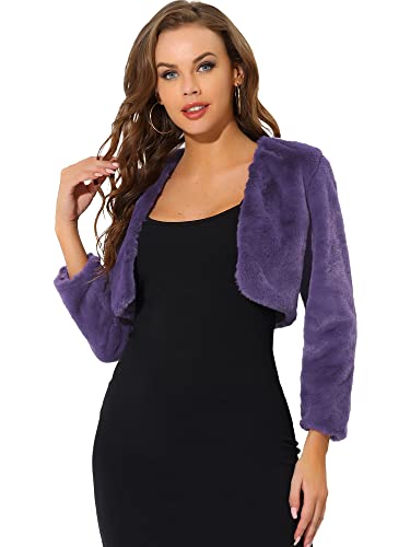 Hot Pink Fur Coat - Allegra K Womens Christmas Cropped Jacket Evening Open Front Bolero Faux Fur Shrug Purple
