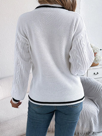 Cable Knit V-Neck Long Sleeve Sweater