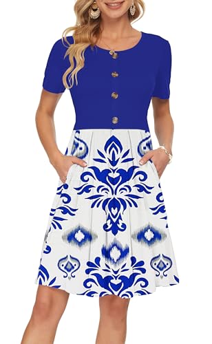 Vanya Maxi Dress in Zebra - Women's Short Sleeve Summer Dress Pleated Button Down Knee Length Dresses with Pockets 2025 Modern Blue Ethnic Flower