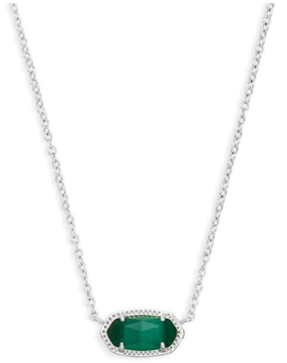 Kendra Scott Elisa Pendant Necklace - 14k Gold Plated Delicate Fashion Jewelry for Women RHODIUM - EMERALD CATS EYE