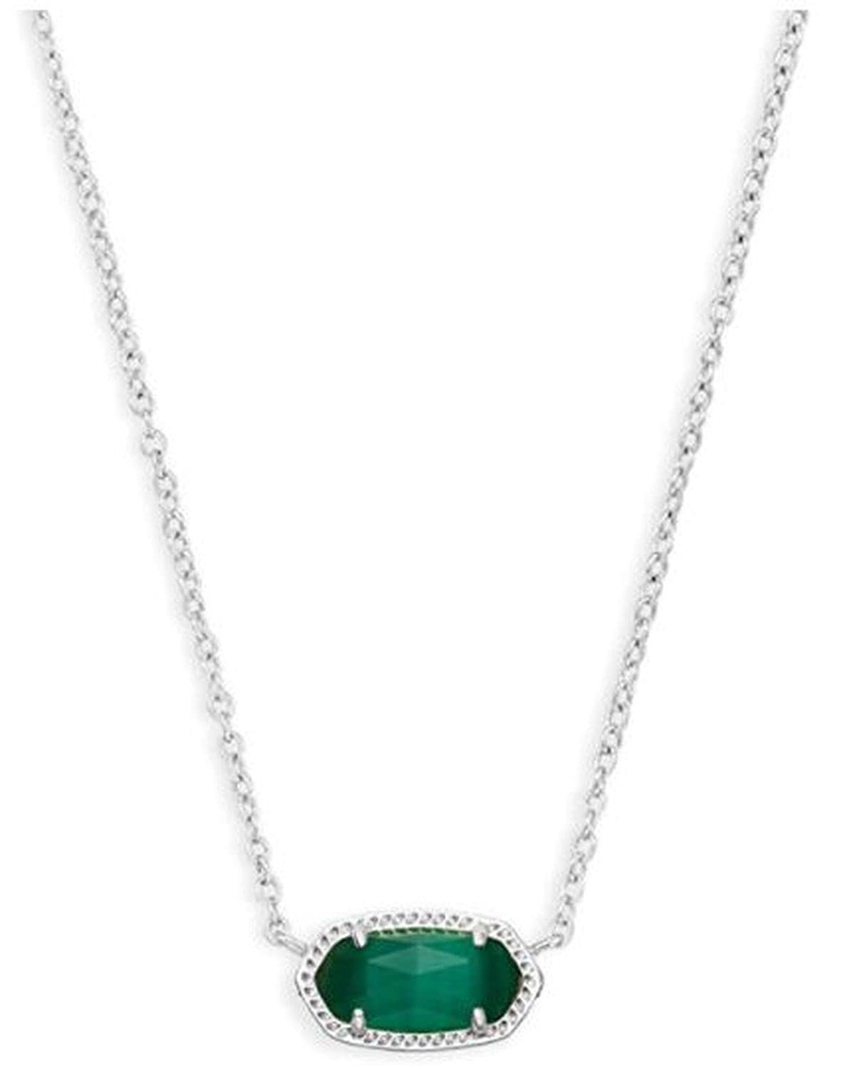 Kendra Scott Elisa Pendant Necklace - 14k Gold Plated Delicate Fashion Jewelry for Women RHODIUM - EMERALD CATS EYE