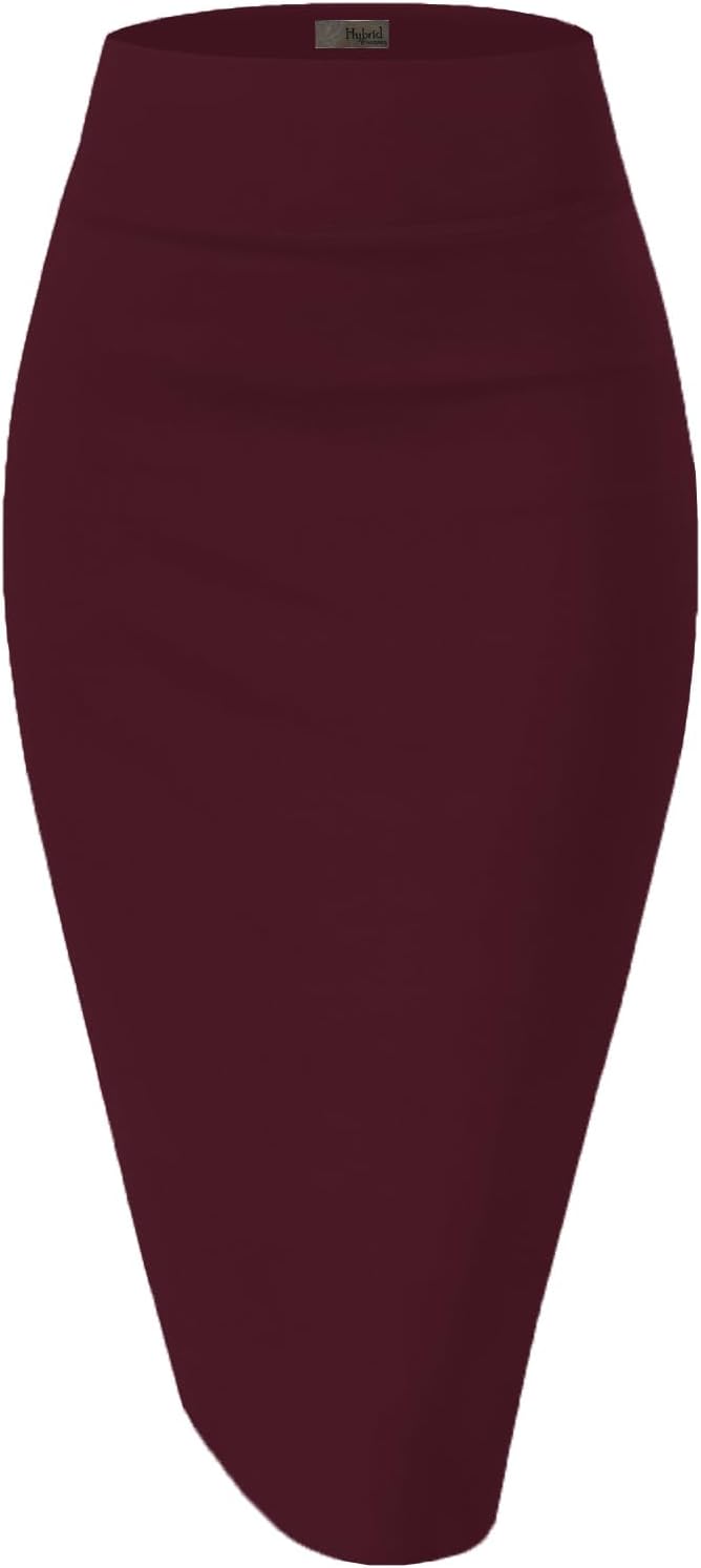 Women's High Waist Pencil Skirt - Premium Stretch Ponte Business Professional Below Knee 1073t-wine