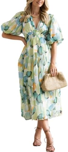 Easter Dress Women - Sissyaki Women's Boho Floral Midi Dress Smocked Beach Flowy Dress Medium 1#green Print
