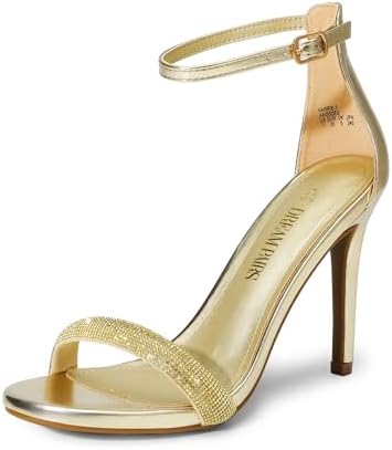Women's Floral Ankle Strap Stiletto Heeled Sandals – Open Toe Dressy Party Shoes 5 Gold-rhinestone