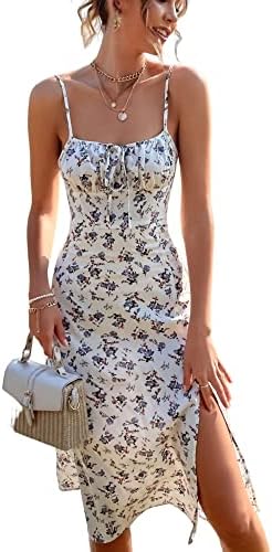 Sundresses - Floerns Women's Summer Split Thigh Spaghetti Strap Cami Midi Floral Dress A White Multi