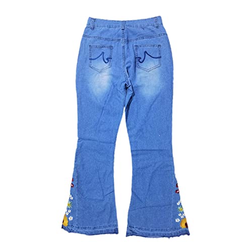 Rfm Jeans - Womens Floral Embroidered Flare Bell Bottom Jeans Stretch Western Bootcut Jeans Long Denim Pants