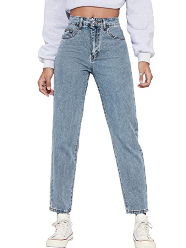 Mom Jeans - MakeMeChic Womens Straight Leg Jeans Casual High Waisted Denim Pants Light Wash