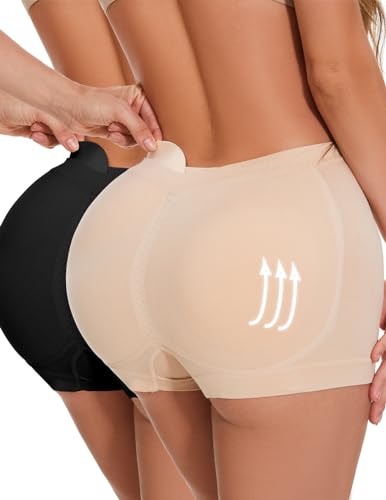 Skims Butt Pads - Butt Lifter Panties Shaperwear for Women Seamless Hip Enahncer Body Shaper Boyshort Padded Underwear 2pack（black+skin）