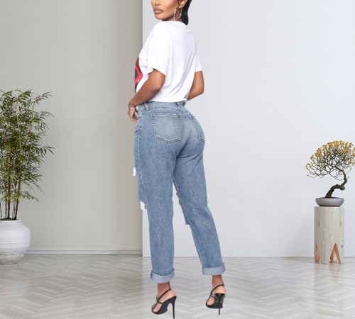 Mom Jeans - BessCops Womens Boyfriend Jeans Stretchy Ripped Distressed Denim Mom Jean Pants