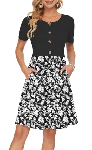 Vanya Maxi Dress in Zebra - Women's Short Sleeve Summer Dress Pleated Button Down Knee Length Dresses with Pockets 2025 Modern Black White Flower Black