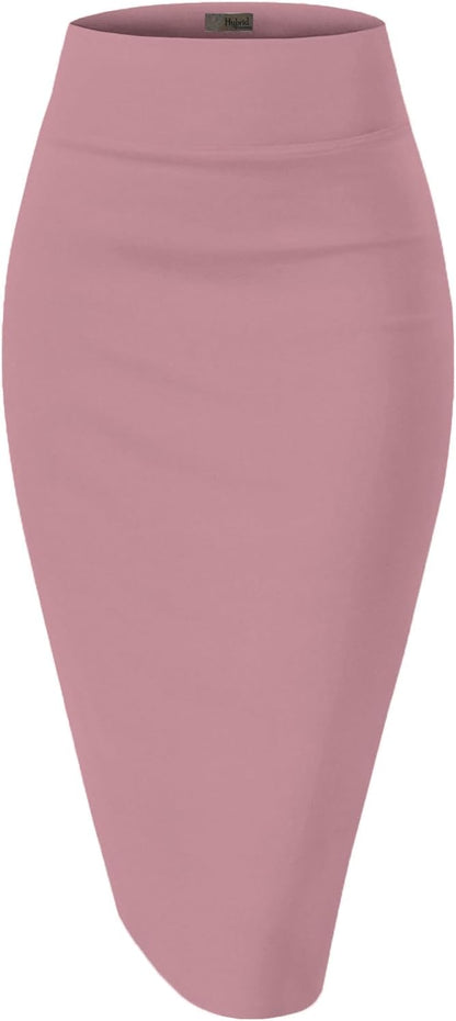 Women's High Waist Pencil Skirt - Premium Stretch Ponte Business Professional Below Knee 1073t-rose