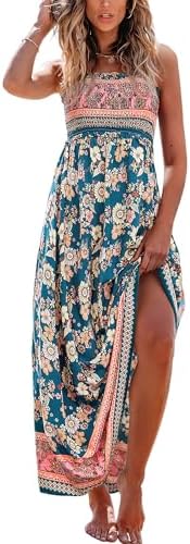 Sundresses - CUPSHE Women's Maxi Dress Ditsy Floral Smocked Summer Sundress Sleeveless Ruffled Spaghetti Straps Long Beach Formal Dress Navy Floral