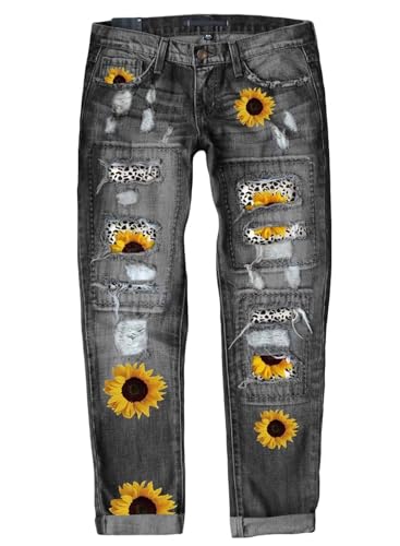 American Flag Pants - Astylish Womens Plaid Patch Ripped Boyfriend Distressed Stretch Skinny Denim Jeans with Hole A02 Black