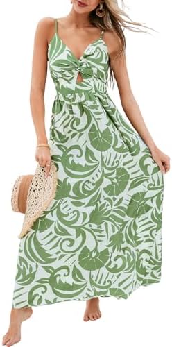 Sundresses - CUPSHE Women's Maxi Dress Floral Print Twisted V Neck Sleeveless Long Dress Summer Casual Dress Green Paisley