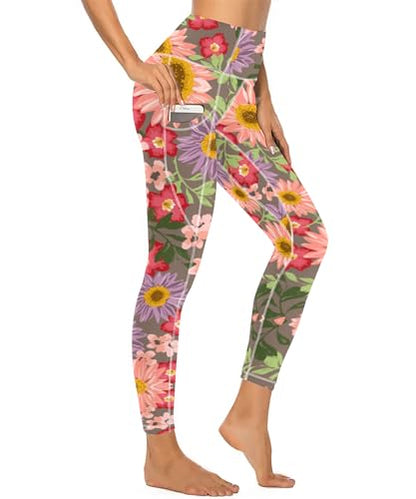 American Flag Pants - QIVICIMA Womens High Waist Workout Leggings Halloween Christmas Gym Plaid Printed Tummy Control Yoga Pants with Pockets Colored Daisy