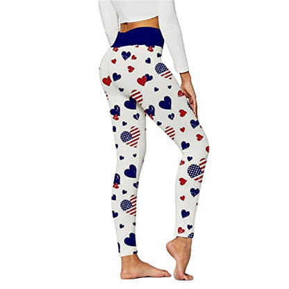 American Flag Pants - Patriotic High Waist Leggings for Women Fourth of July American Flag Patterned Compression Tights Women USA Flag White-b