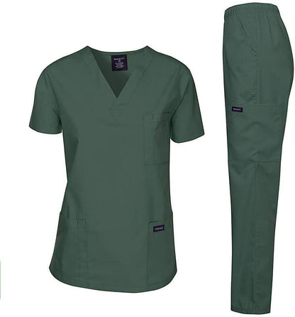Medical Scrubs Set Unisex - V-Neck Top and Elastic Waist Pants Uniform for Healthcare Workers