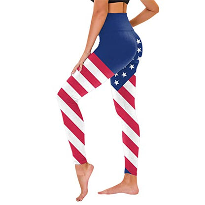 American Flag Pants - Patriotic High Waist Leggings for Women Fourth of July American Flag Patterned Compression Tights Women USA Flag Blue-e