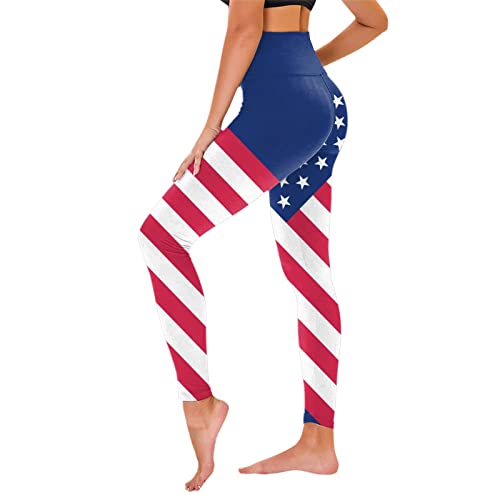 American Flag Pants - Patriotic High Waist Leggings for Women Fourth of July American Flag Patterned Compression Tights Women USA Flag Blue-e