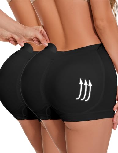 Skims Butt Pads - Butt Lifter Panties Shaperwear for Women Seamless Hip Enahncer Body Shaper Boyshort Padded Underwear 2pack（black+black） X-Small