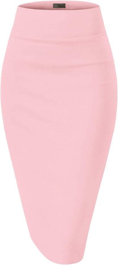 Women's High Waist Pencil Skirt - Premium Stretch Ponte Business Professional Below Knee 1073t-blush