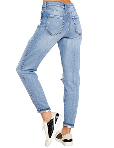 Mom Jeans - luvamia Boyfriend Jeans for Women Stretch High Waisted Ripped Distressed Mom Jeans Slim Denim Pants
