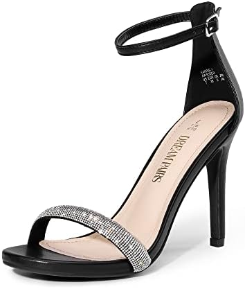 Women's Floral Ankle Strap Stiletto Heeled Sandals – Open Toe Dressy Party Shoes Black-rhinestone