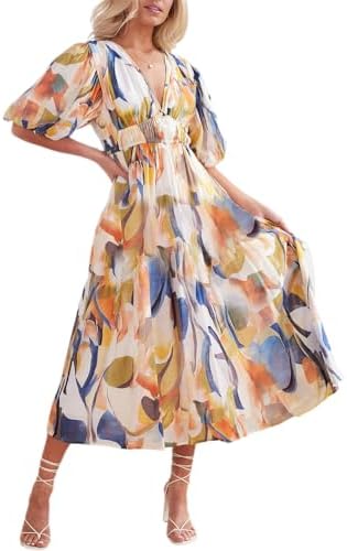 Easter Dress Women - Sissyaki Women's Boho Floral Midi Dress Smocked Beach Flowy Dress 1#blue Print