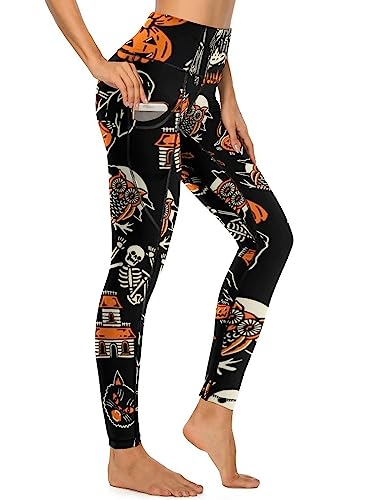 American Flag Pants - QIVICIMA Womens High Waist Workout Leggings Halloween Christmas Gym Plaid Printed Tummy Control Yoga Pants with Pockets 1 A9 Halloween