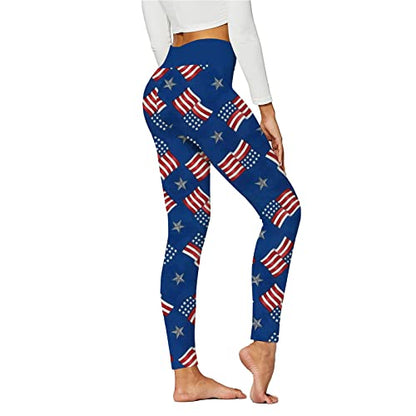 American Flag Pants - Patriotic High Waist Leggings for Women Fourth of July American Flag Patterned Compression Tights Women USA Flag Blue-b